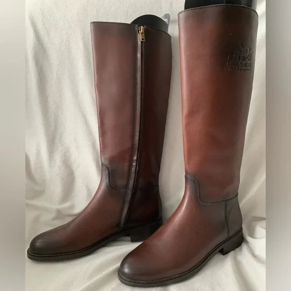 NEW Coach Rilee Leather Knee High Riding Boots Walnut Brown Size 8.5B - Picture 4 of 14